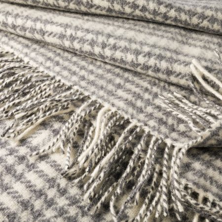 Grey & White Herringbone Check Cashmere Merino Throw