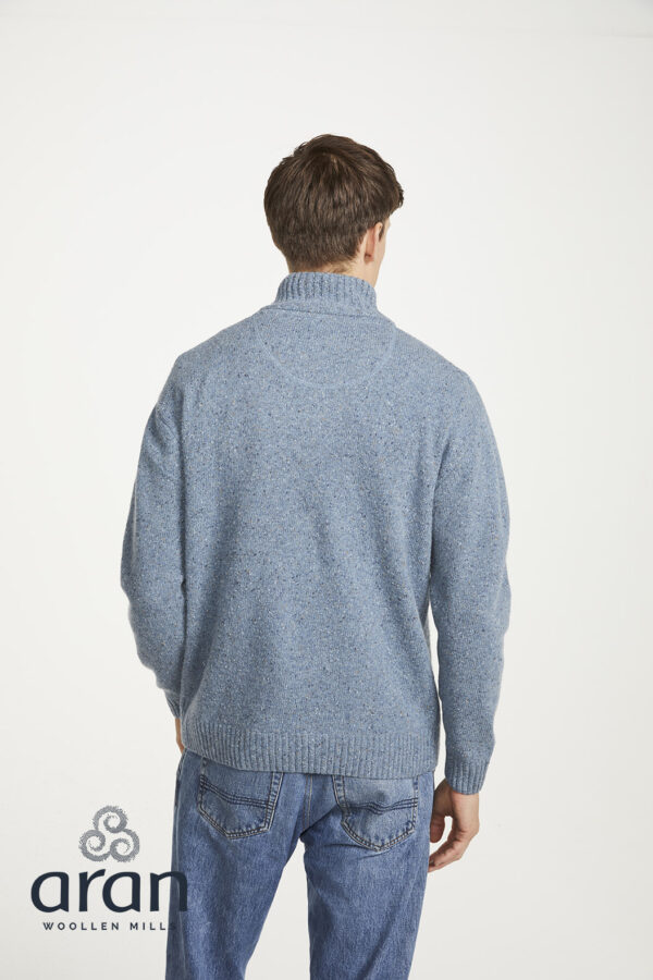 Aran Woollen Mills Blue Fleck Donegal Wool Zip Neck Sweater Blue Back