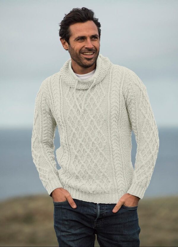 Natural Aran Sweater With Drawcord Neck