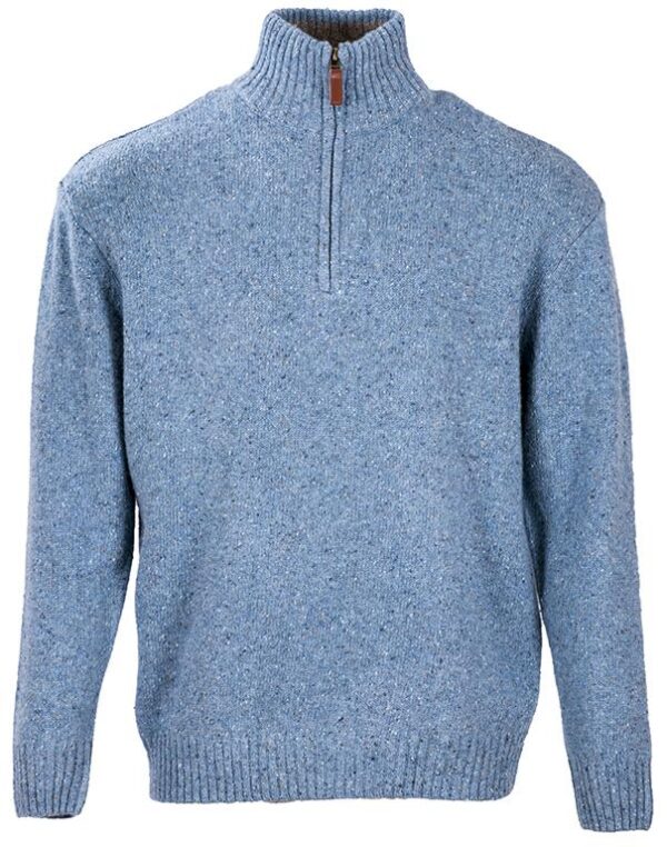 Blue Fleck Donegal Wool Zip Neck Sweater