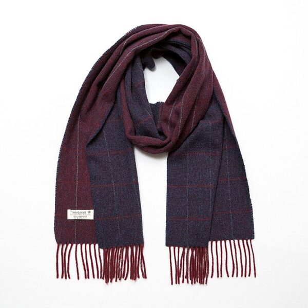 Burgundy & Navy Windowpane Lambswool Scarf