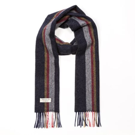 Charcoal, Silver, Red & Mustard Stripe Lambswool Scarf