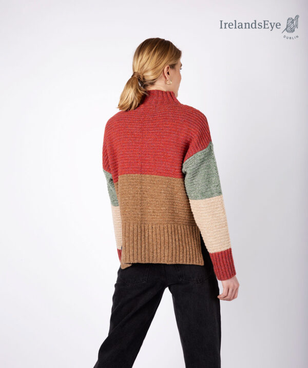 IrelandsEye Knitwear Iris Contrast Panel Funnel Neck Sweater in Sunset-Biscuit Back