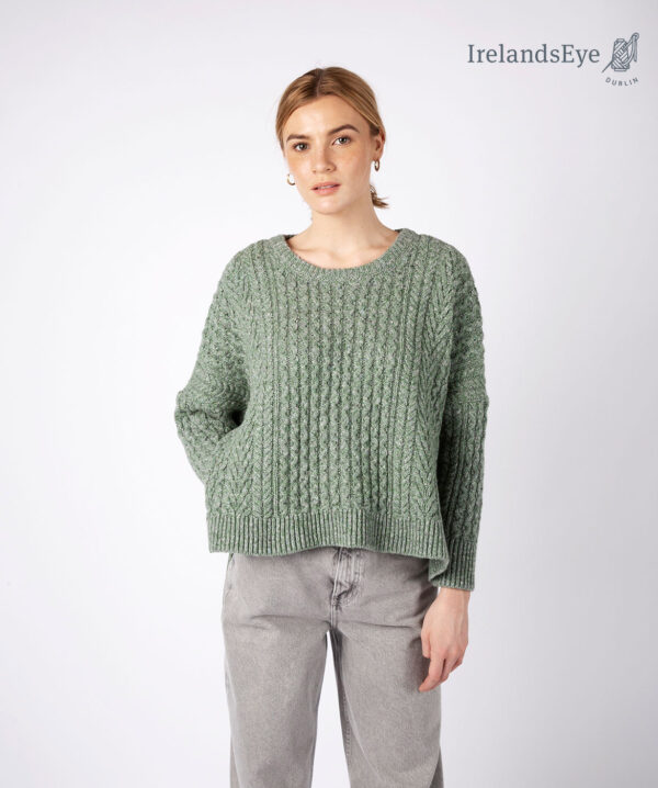 IrelandsEye Knitwear Sorrell Cropped Aran Sweater in Apple