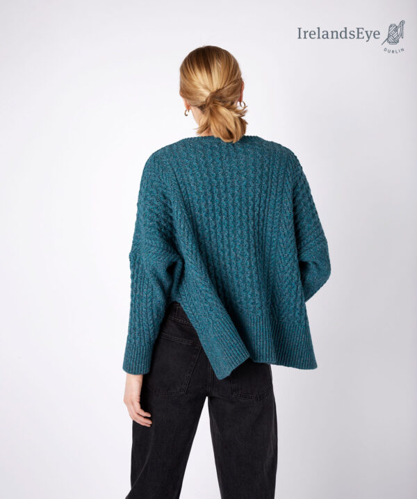 IrelandsEye Knitwear Sorrell Cropped Aran Sweater in Aquamarine