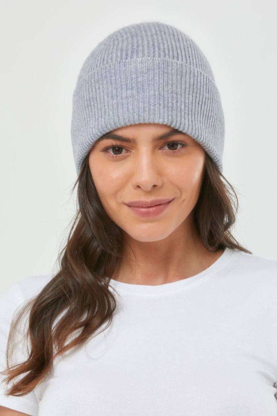 Cashmere Ribbed Beanie Hat in Light Grey - Cottage Handcrafts