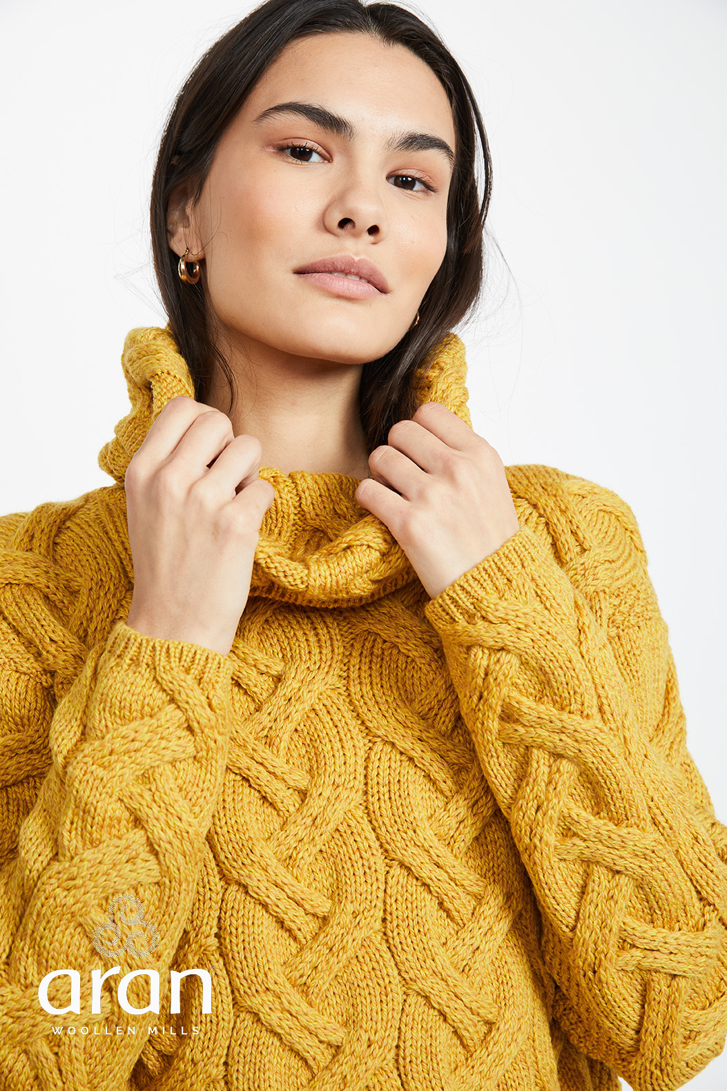Super Soft Merino Cable Sweater - Mustard - Cottage Handcrafts