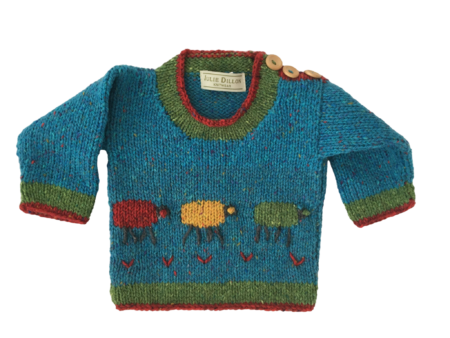 Handmade Sweater with Rainbow Sheep Motif in Turquoise