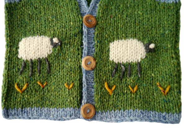 Handmade Waistcoat with Sheep Motif in Green