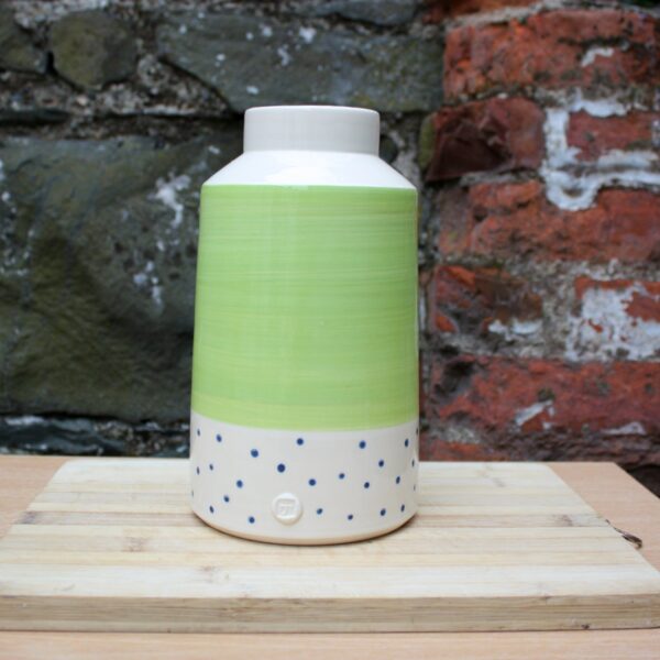 Lime Green Large Vase with Navy Polka Dots