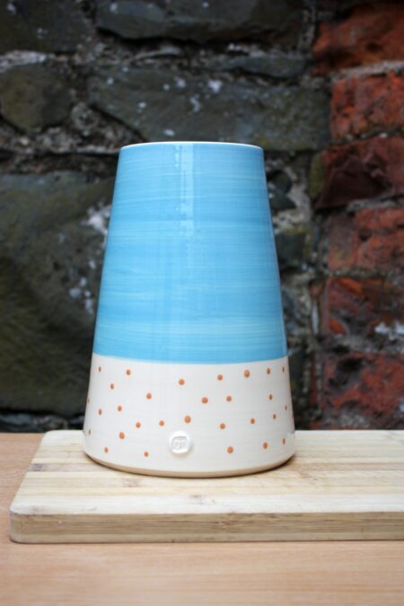 Malibu Blue Large Vase with Orange PolkaDots