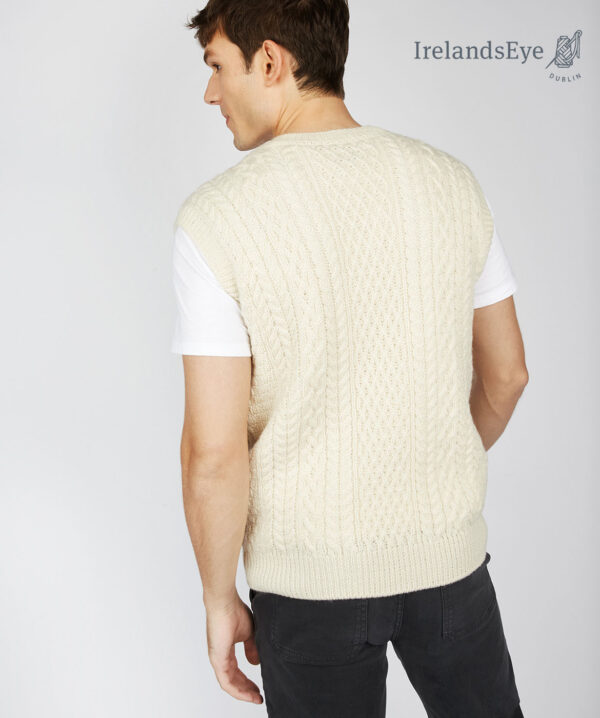 IrelandsEye Knitwear Birch Mens Aran V Neck Vest in Natural Back