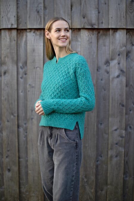 Emerald Honeycomb Notch Neck Sweater