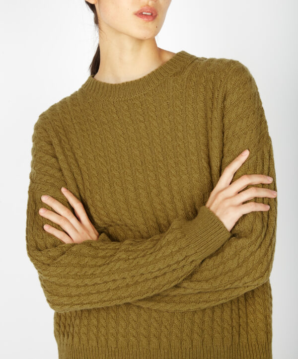 IrelandsEye Corbin Cable Crew Neck in Khaki 2