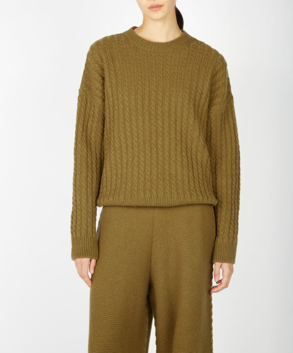 IrelandsEye Corbin Cable Crew Neck in Khaki