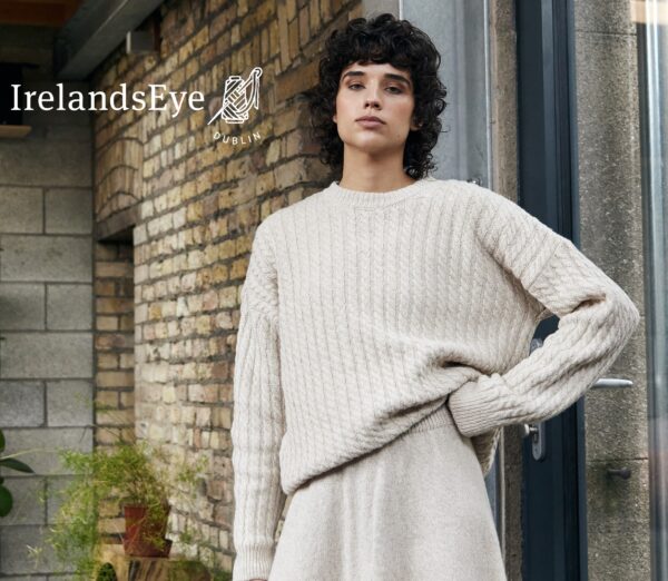 IrelandsEye Knitwear Corbin Cable Crew Neck in Bone Soft Touch Fine Merino