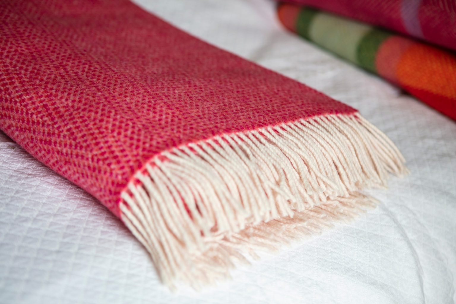 Raspberry Herringbone Cashmere Merino Throw - Cottage Handcrafts