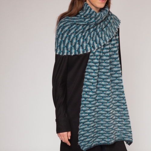 Turquoise Shell Stitch Wide Scarf