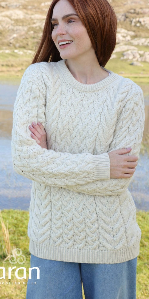 Super Soft Merino Aran Sweater - Natural