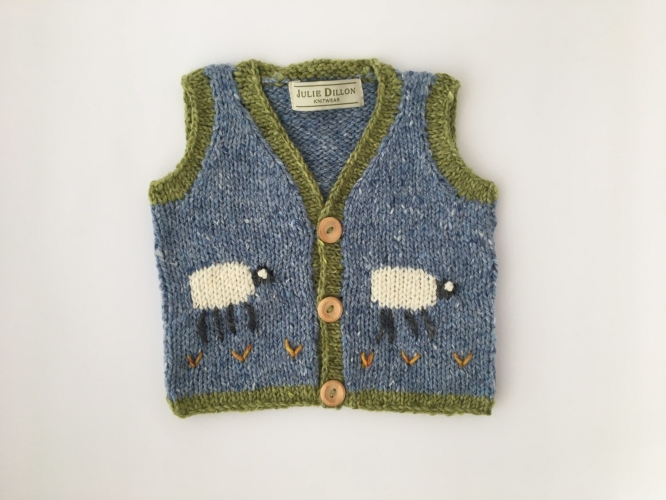 Handmade Waistcoat with Sheep Motif in Denim