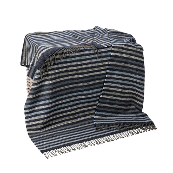 Blue Denim & Grey Stripe Cashmere Throw