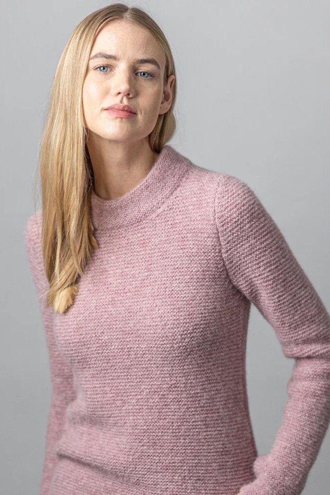 Pink Links Stitch Mock Neck Sweater