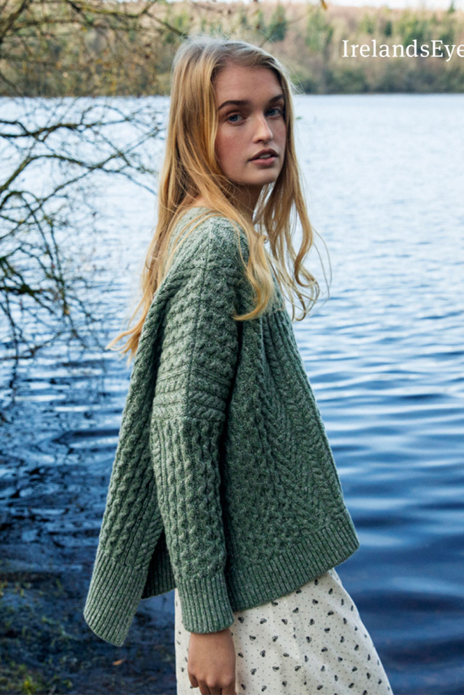 IrelandsEye Knitwear Sorrell Cropped Aran Sweater