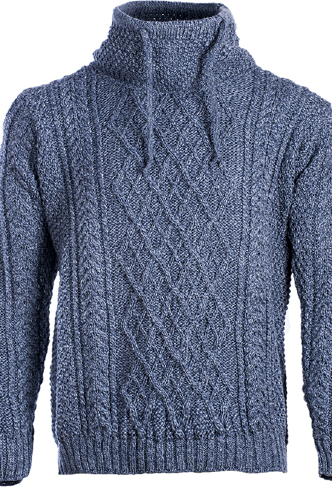 Denim Marl Aran Sweater With Drawcord Neck