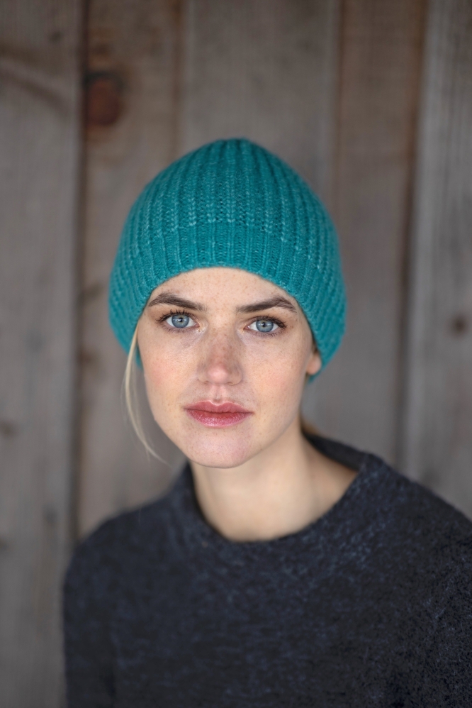 Baby Alpaca, Merino & Cotton Ribbed Beanie - Emerald