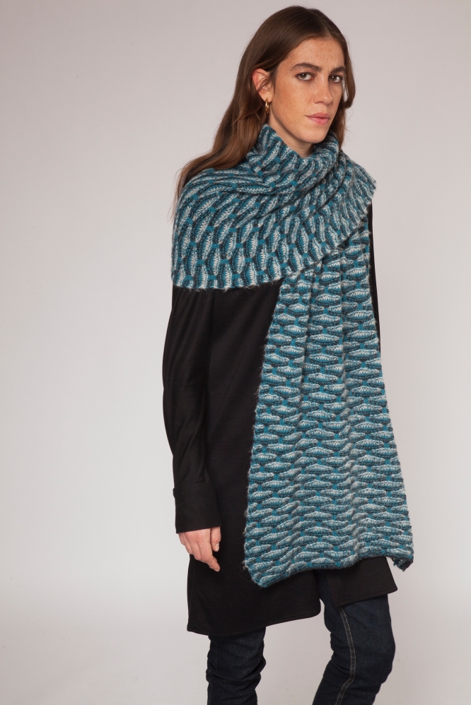 Turquoise Shell Stitch Wide Scarf