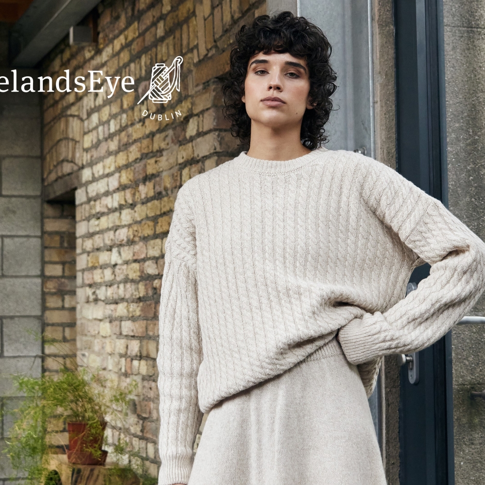 IrelandsEye Knitwear Corbin Cable Crew Neck in Bone