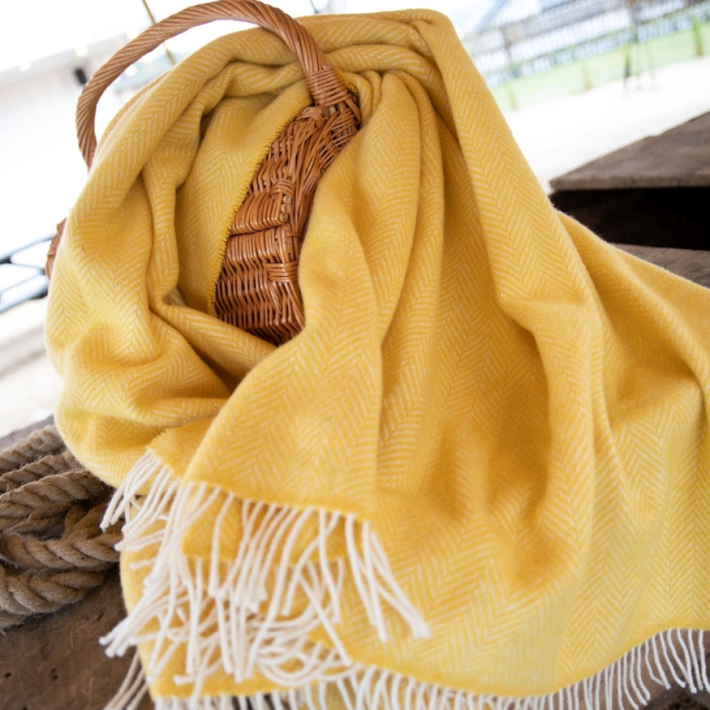 Yellow Herringbone Cashmere Throw