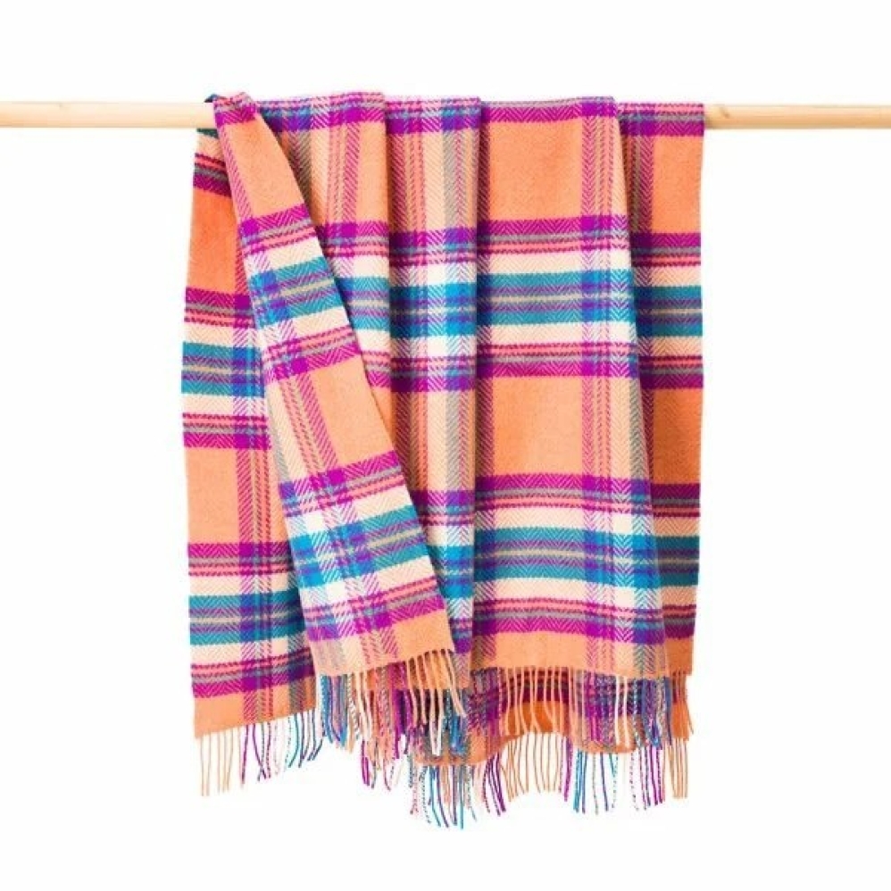 Orange, Purple & Blue Plaid Cashmere Merino Throw