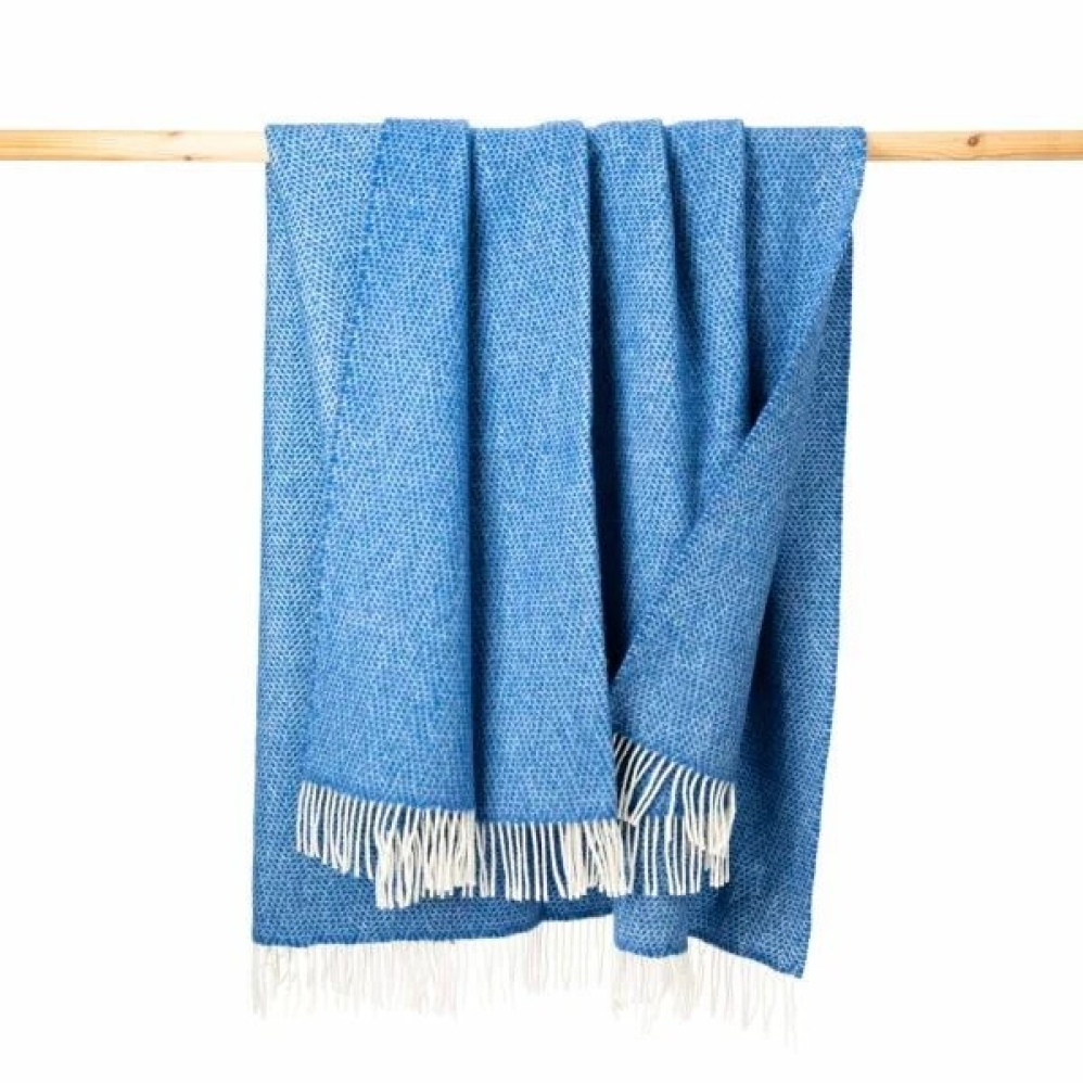 Sea Blue Herringbone Cashmere Merino Throw