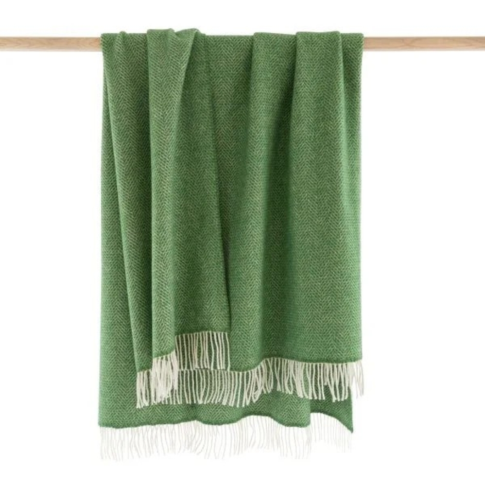 Green Herringbone Cashmere Throw